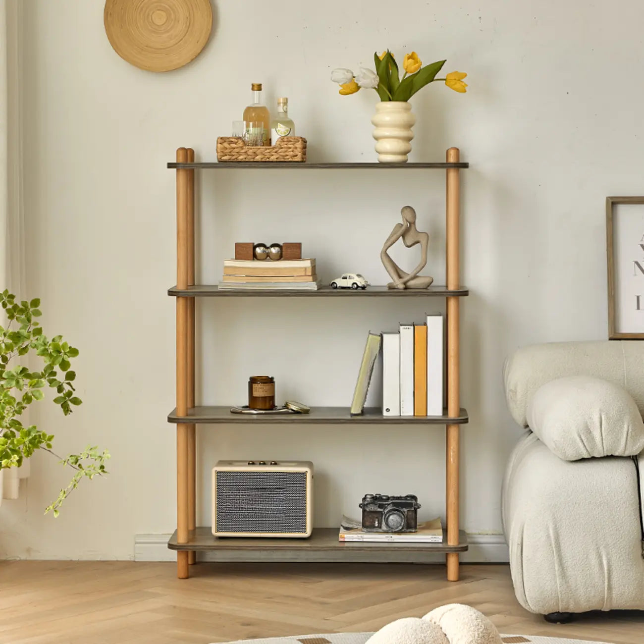 Étagère rectangulaire en bois à 4 niveaux avec dos ouvert