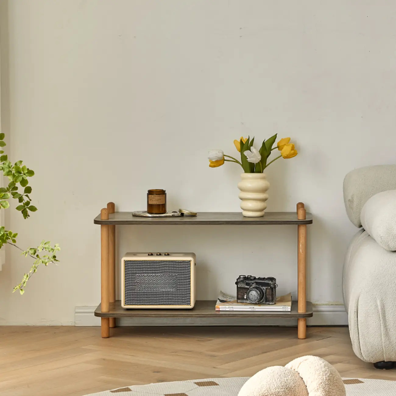 Étagère rectangulaire en bois à 4 niveaux avec dos ouvert