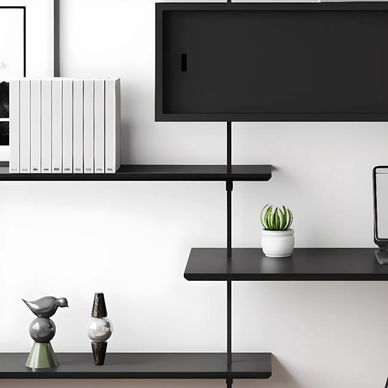 Système d'étagères murales modulaires en bois noir de style industriel
