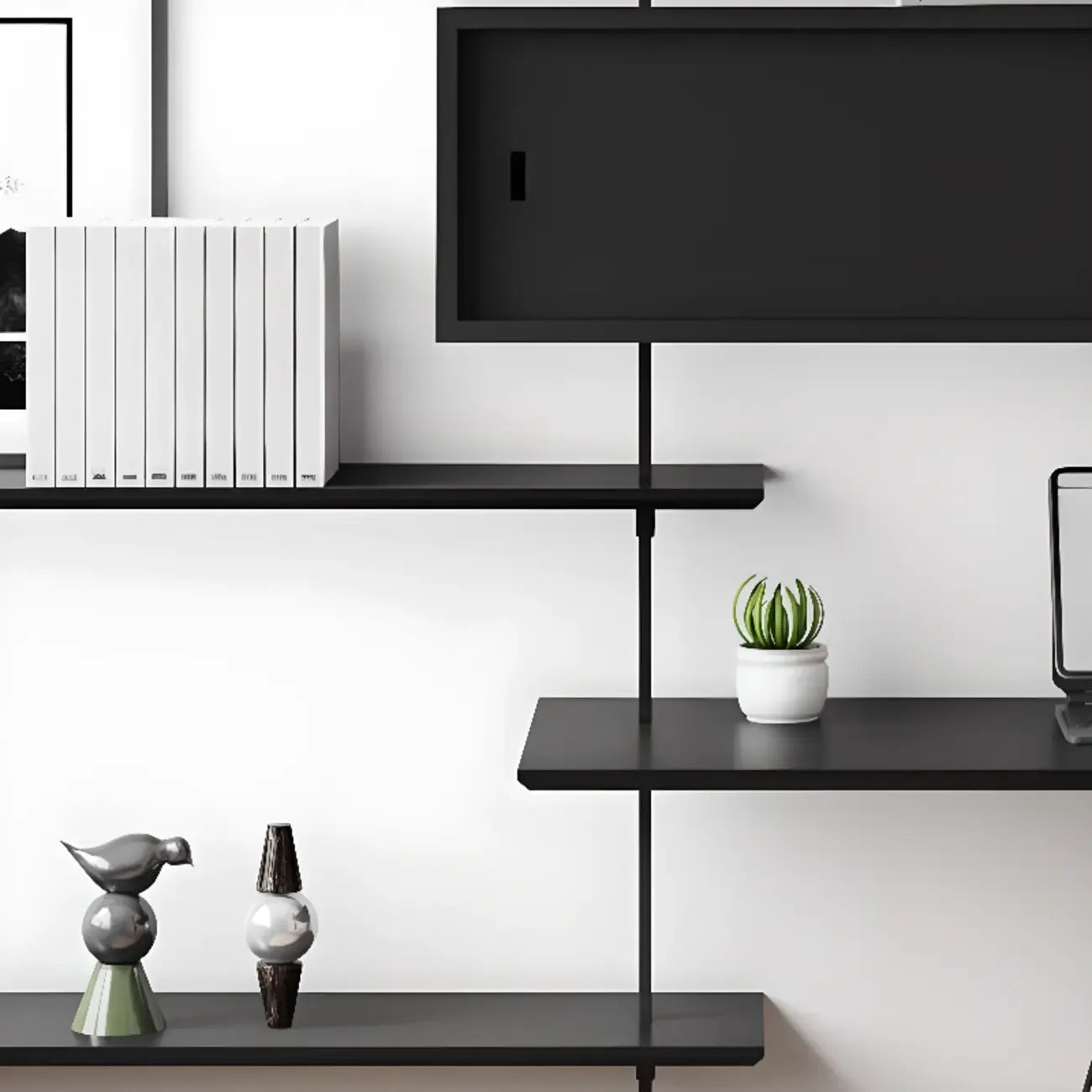 Système d'étagères murales modulaires en bois noir de style industriel