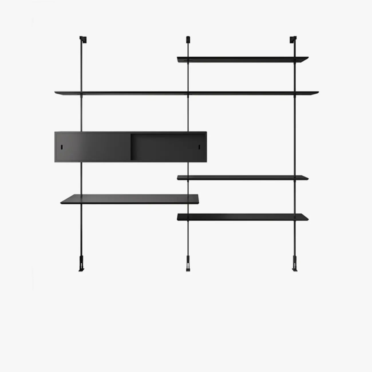 Système d'étagères murales modulaires en bois noir de style industriel