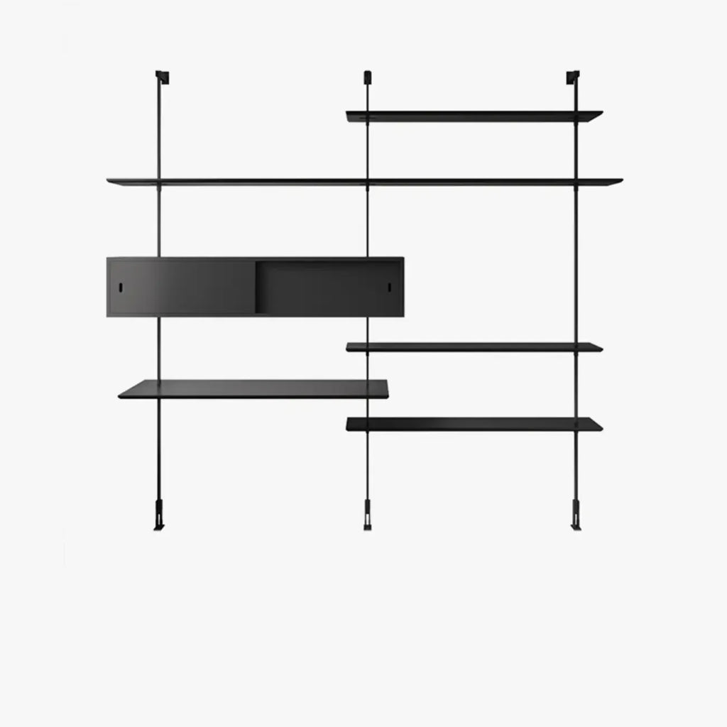 Système d'étagères murales modulaires en bois noir de style industriel