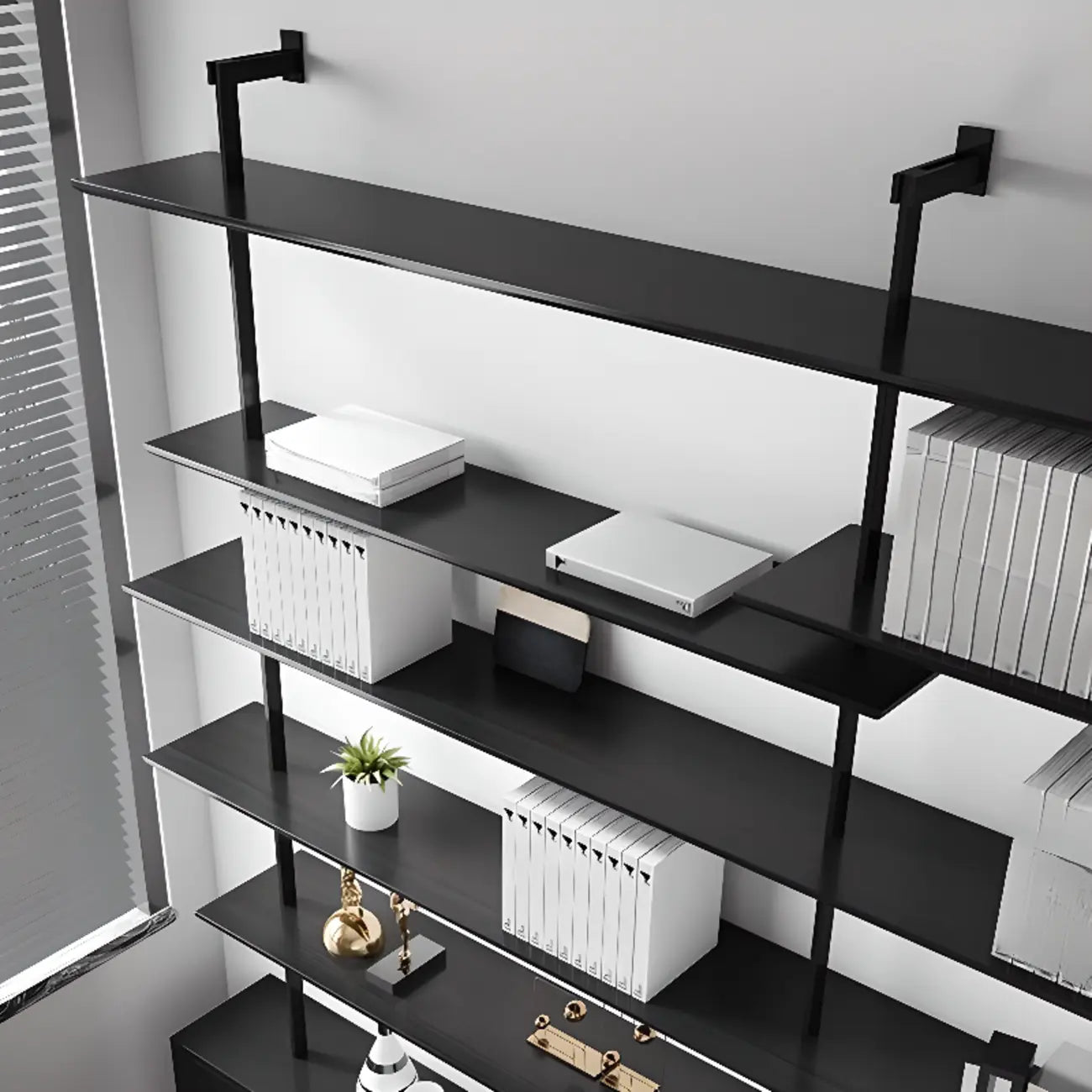 Système d'étagères murales modulaires en bois noir de style industriel