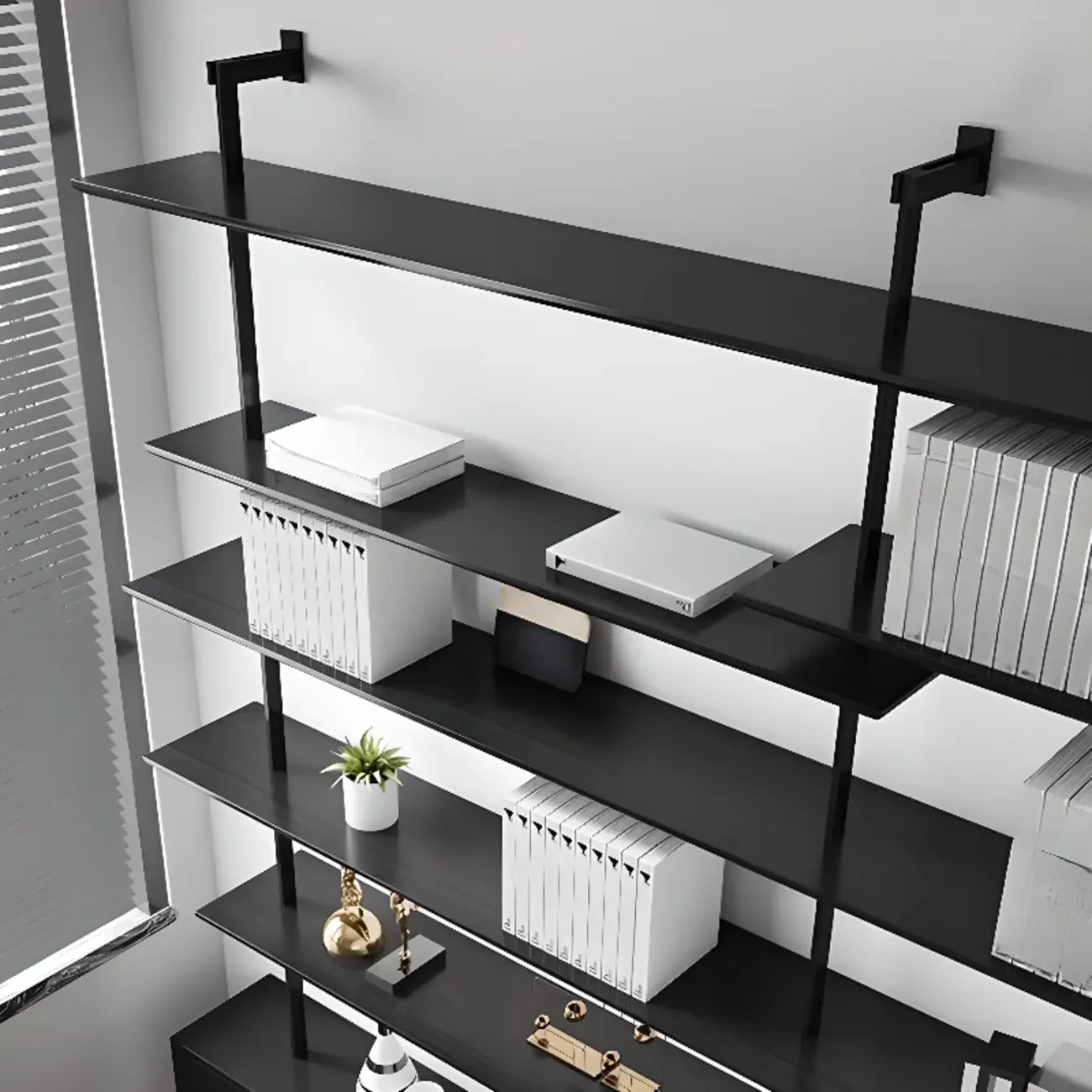 Système d'étagères murales modulaires en bois noir de style industriel