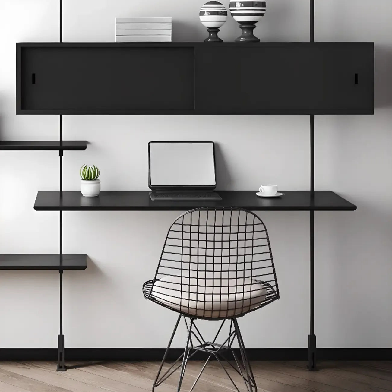 Système d'étagères murales modulaires en bois noir de style industriel