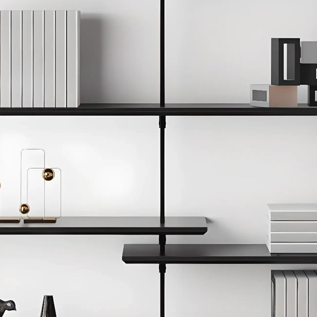 Système d'étagères murales modulaires en bois noir de style industriel