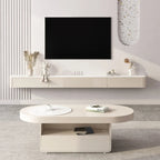 Mobile TV galleggiante lungo 71, colore bianco sporco, con gestione cavi in legno