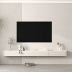 Mobile TV galleggiante lungo 71, colore bianco sporco, con gestione cavi in legno
