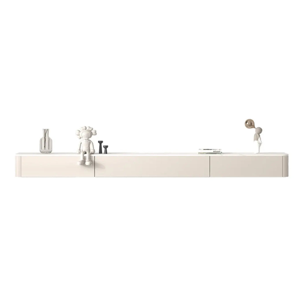 Mobile TV galleggiante lungo 71, colore bianco sporco, con gestione cavi in legno