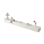 Mobile TV galleggiante lungo 71, colore bianco sporco, con gestione cavi in legno