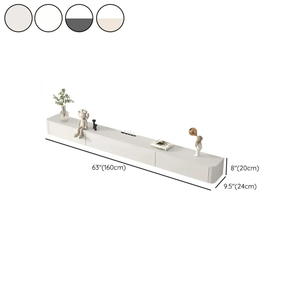 Mobile TV galleggiante lungo 71, colore bianco sporco, con gestione cavi in legno