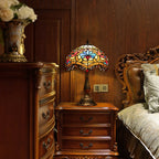Lampe de table vintage HomeyFad en bronze avec dôme en vitrail.