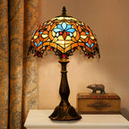 Lampe de table vintage HomeyFad en bronze avec dôme en vitrail.
