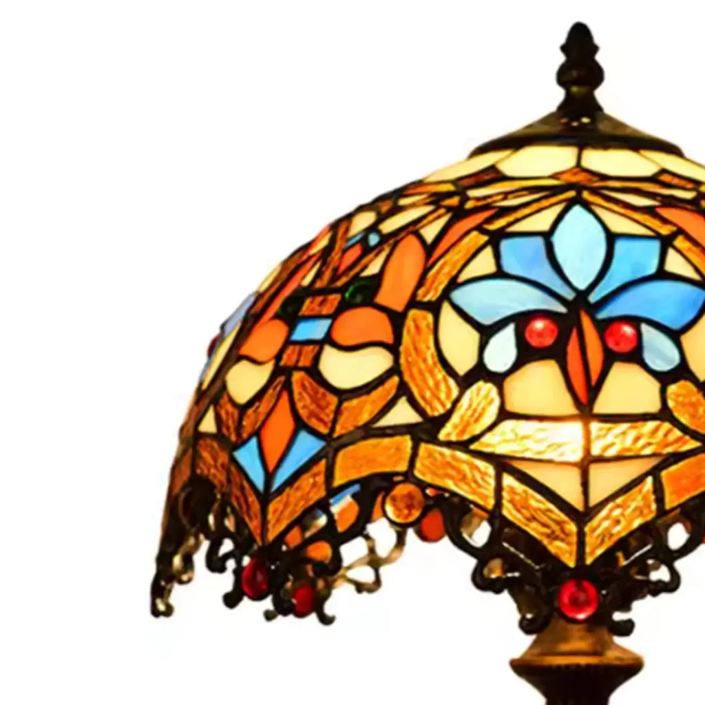 Lampe de table vintage HomeyFad en bronze avec dôme en vitrail.