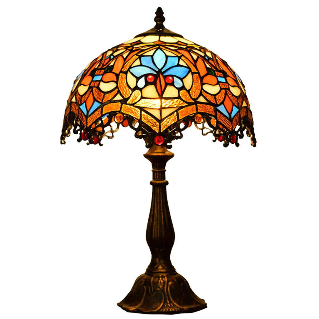 Lampe de table vintage HomeyFad en bronze avec dôme en vitrail.