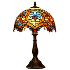 Lampe de table vintage HomeyFad en bronze avec dôme en vitrail.