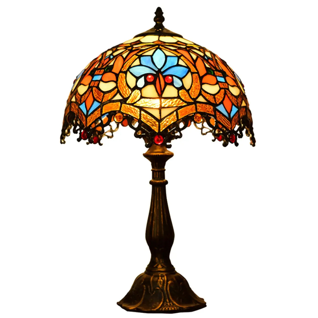Lampe de table vintage HomeyFad en bronze avec dôme en vitrail.