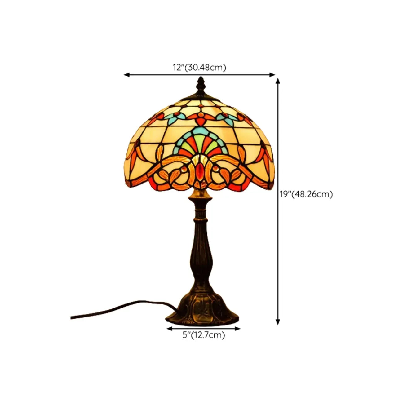 Lampe de table vintage HomeyFad en bronze avec dôme en vitrail.