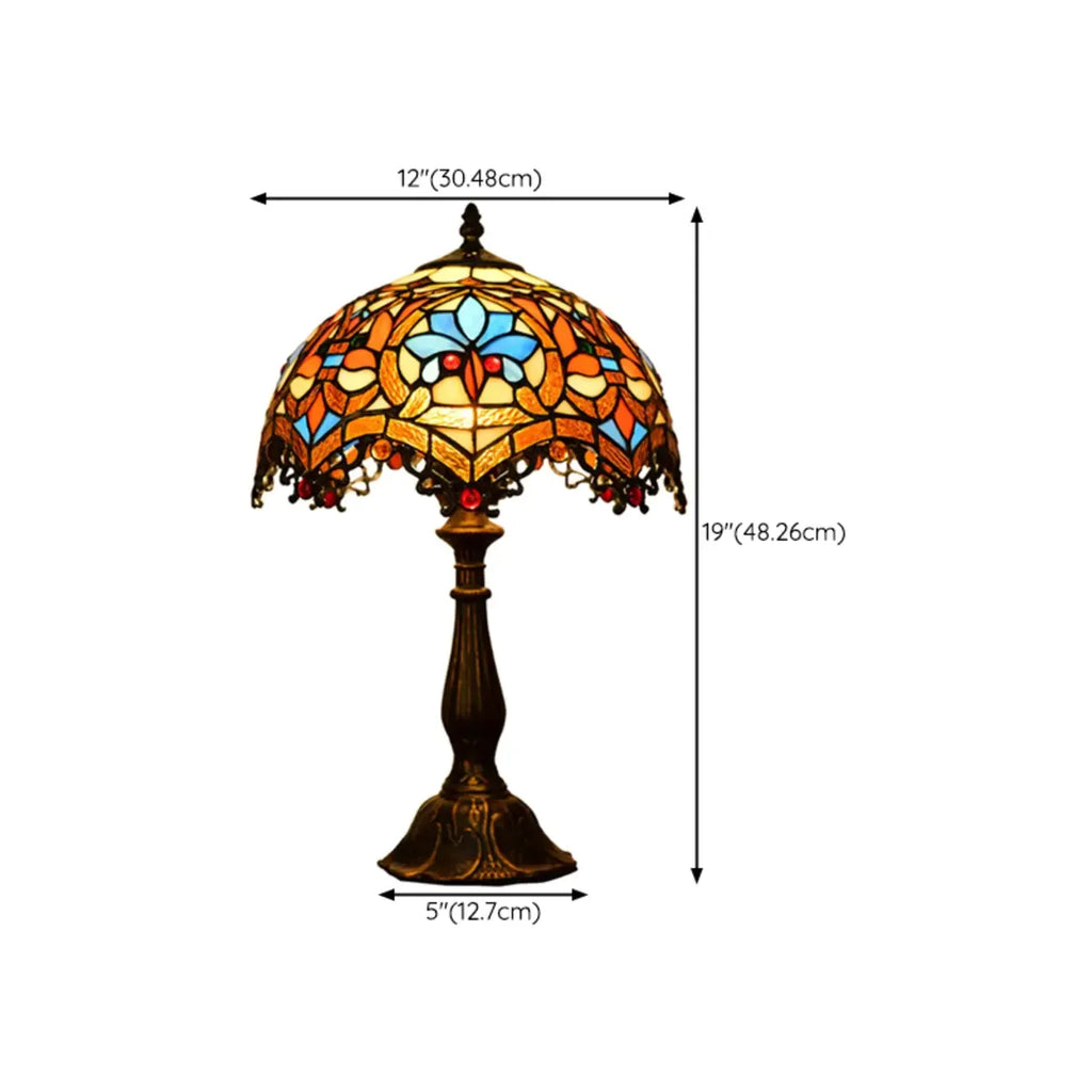 Lampe de table vintage HomeyFad en bronze avec dôme en vitrail.