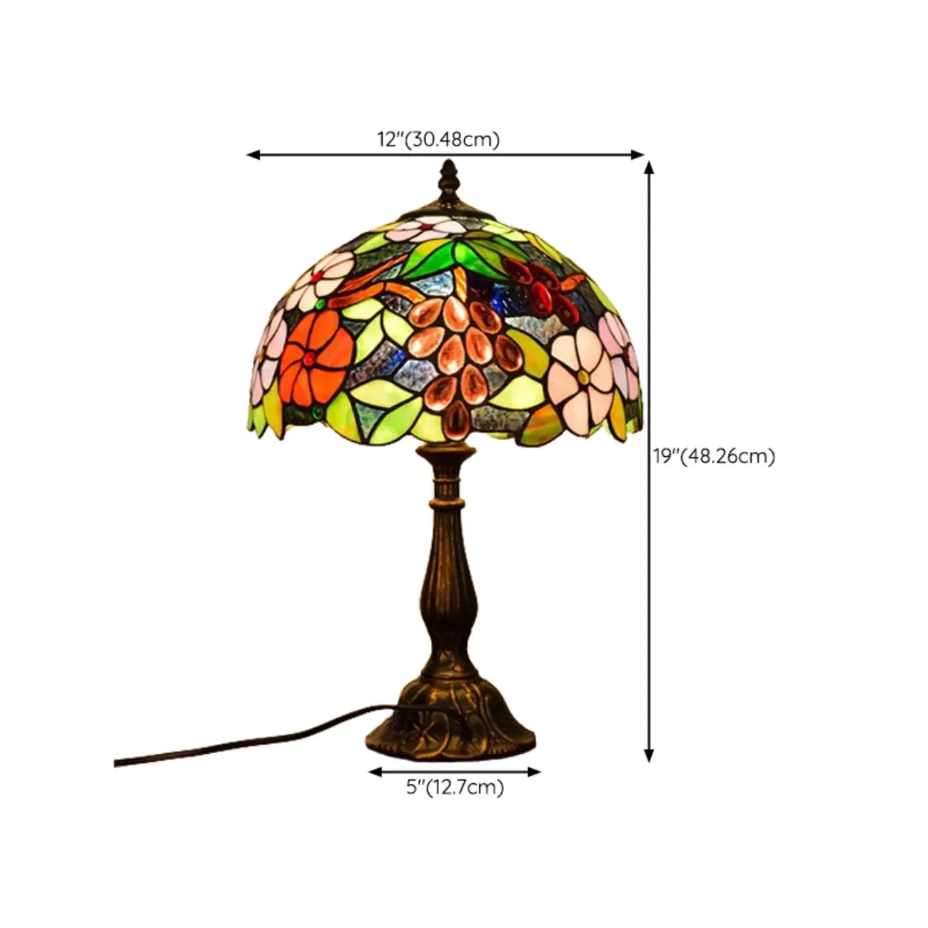 Lampe de table vintage HomeyFad en bronze avec dôme en vitrail.