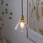 Suspension minimaliste conique en verre transparent et laiton