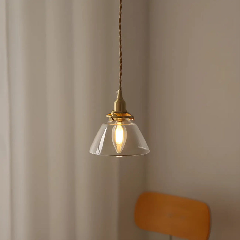 Suspension minimaliste conique en verre transparent et laiton