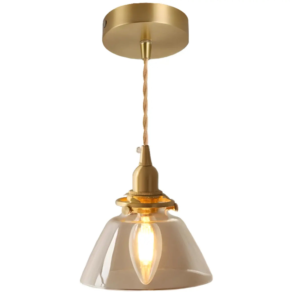 Suspension minimaliste conique en verre transparent et laiton