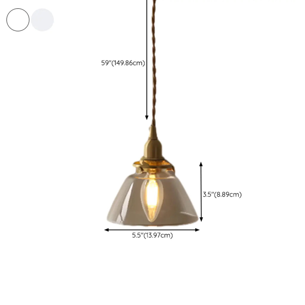 Suspension minimaliste conique en verre transparent et laiton