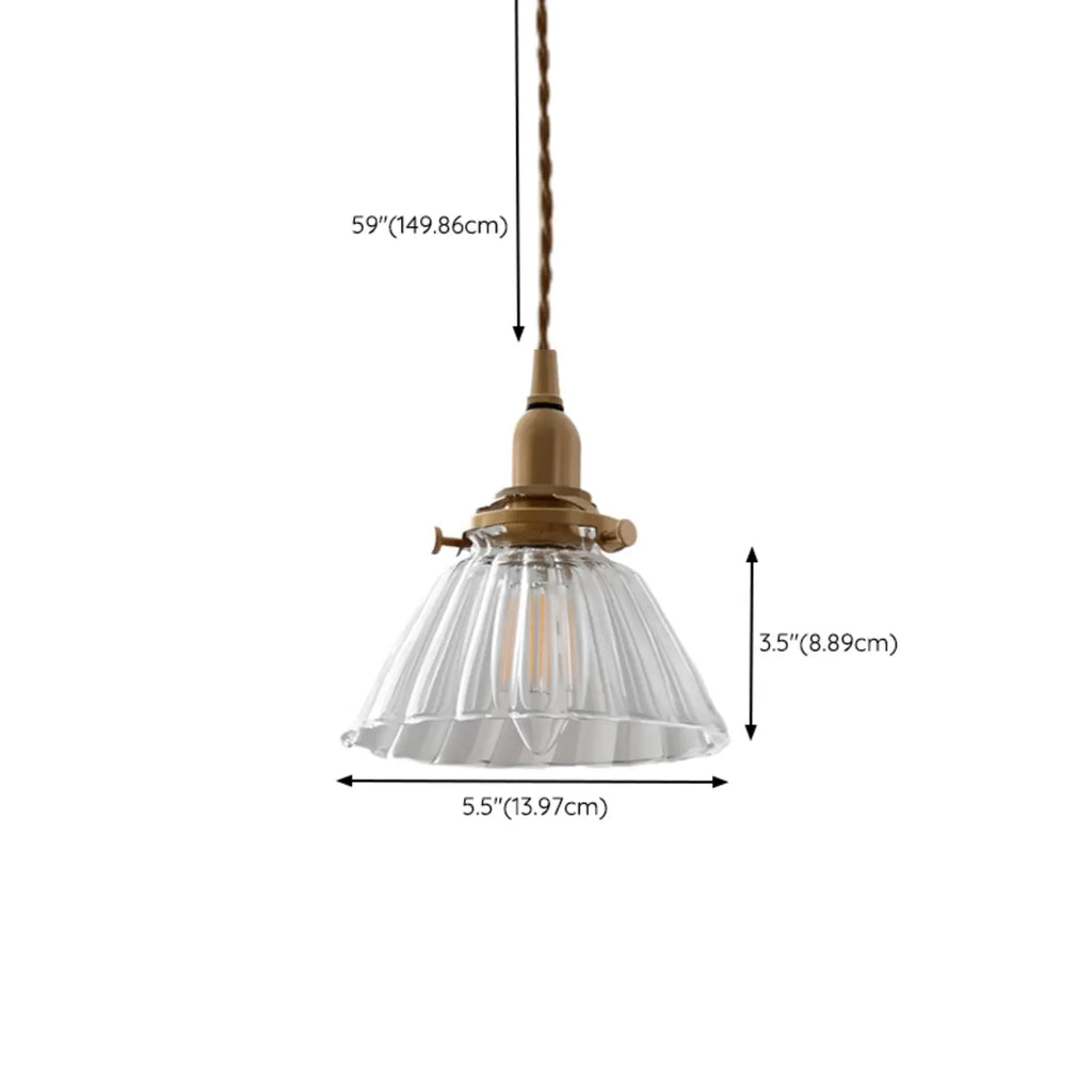Suspension minimaliste conique en verre transparent et laiton