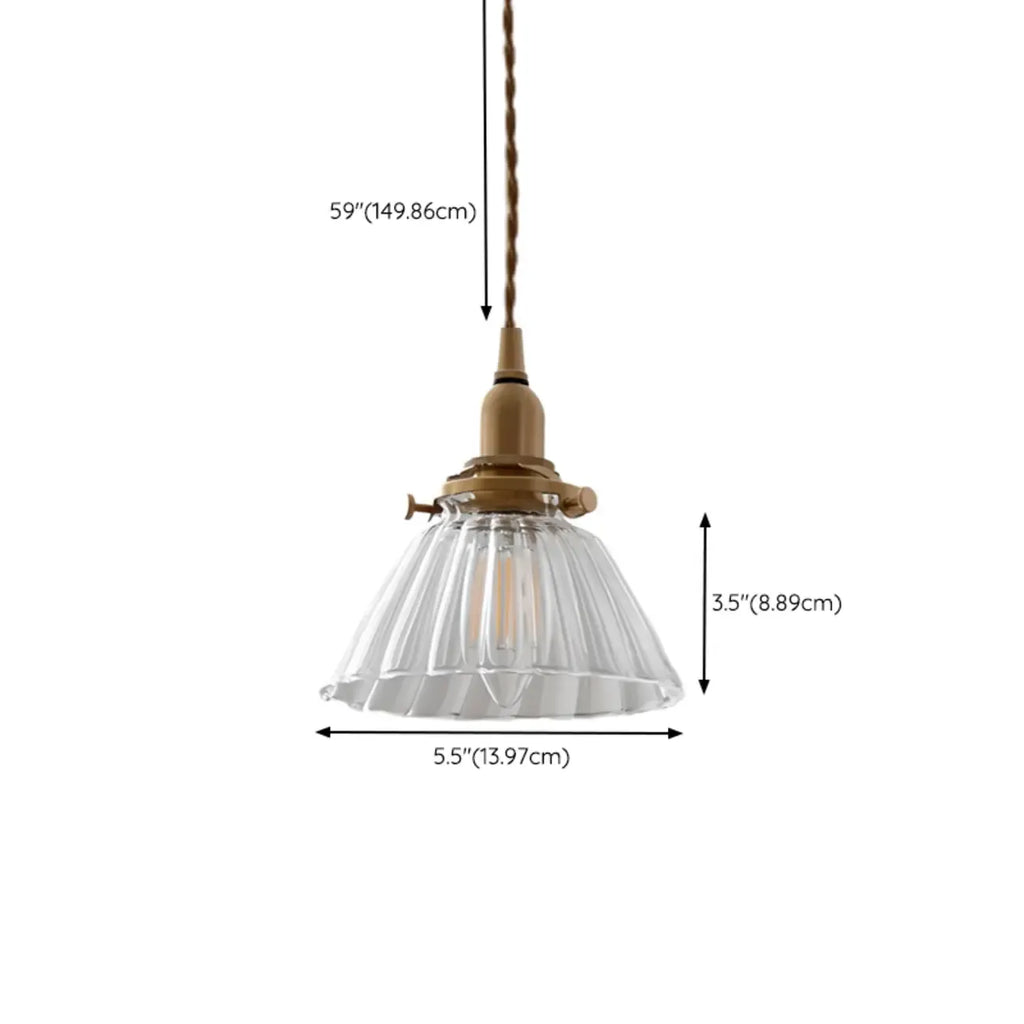 Suspension minimaliste conique en verre transparent et laiton