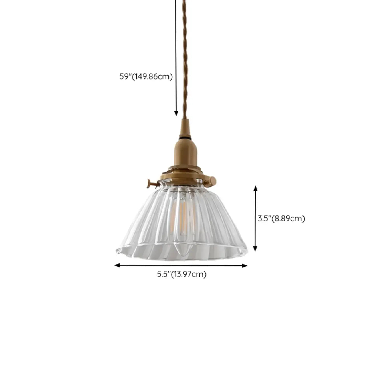 Suspension minimaliste conique en verre transparent et laiton