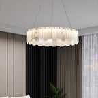 Lustre suspendu circulaire en albâtre gris-blanc glamour