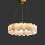 Lustre suspendu circulaire en albâtre gris-blanc glamour