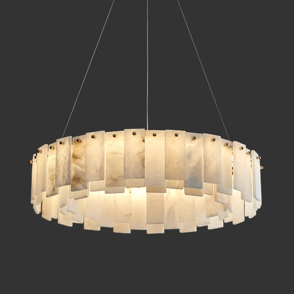 Lustre suspendu circulaire en albâtre gris-blanc glamour