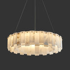Lustre suspendu circulaire en albâtre gris-blanc glamour
