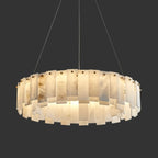 Lustre suspendu circulaire en albâtre gris-blanc glamour