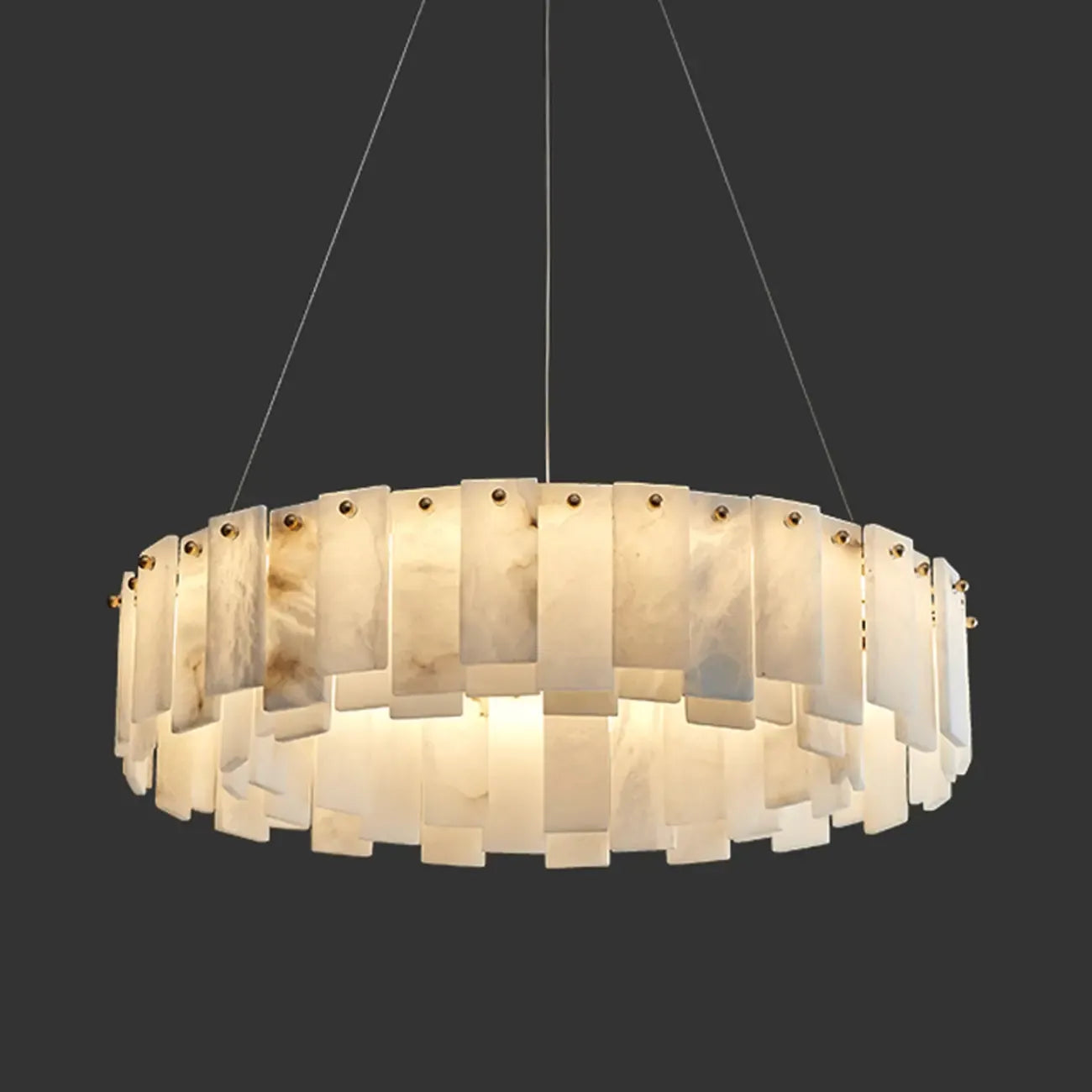 Lustre suspendu circulaire en albâtre gris-blanc glamour