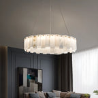 Lustre suspendu circulaire en albâtre gris-blanc glamour
