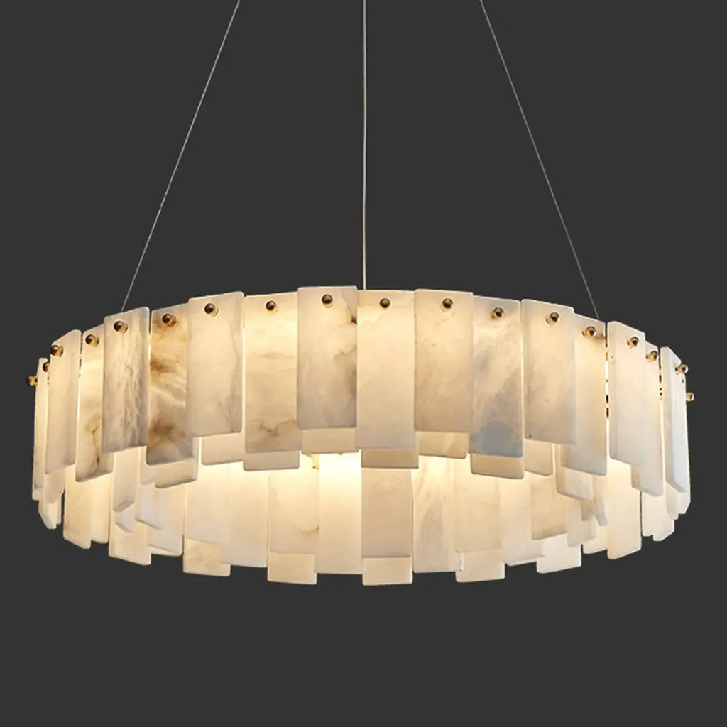 Lustre suspendu circulaire en albâtre gris-blanc glamour