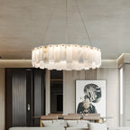 Lustre suspendu circulaire en albâtre gris-blanc glamour