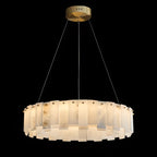 Lustre suspendu circulaire en albâtre gris-blanc glamour