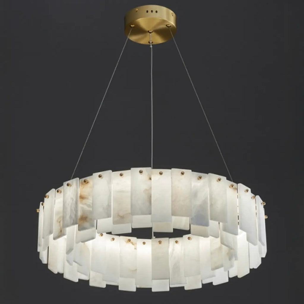 Lustre suspendu circulaire en albâtre gris-blanc glamour