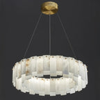 Lustre suspendu circulaire en albâtre gris-blanc glamour