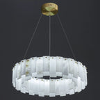 Lustre suspendu circulaire en albâtre gris-blanc glamour