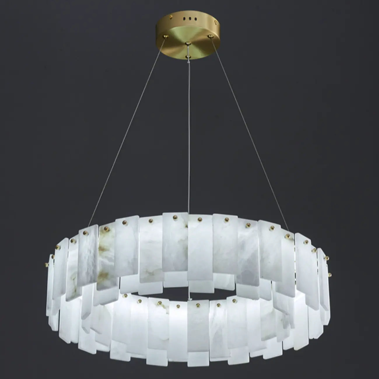 Lustre suspendu circulaire en albâtre gris-blanc glamour