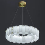 Lustre suspendu circulaire en albâtre gris-blanc glamour