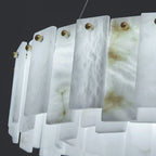 Lustre suspendu circulaire en albâtre gris-blanc glamour