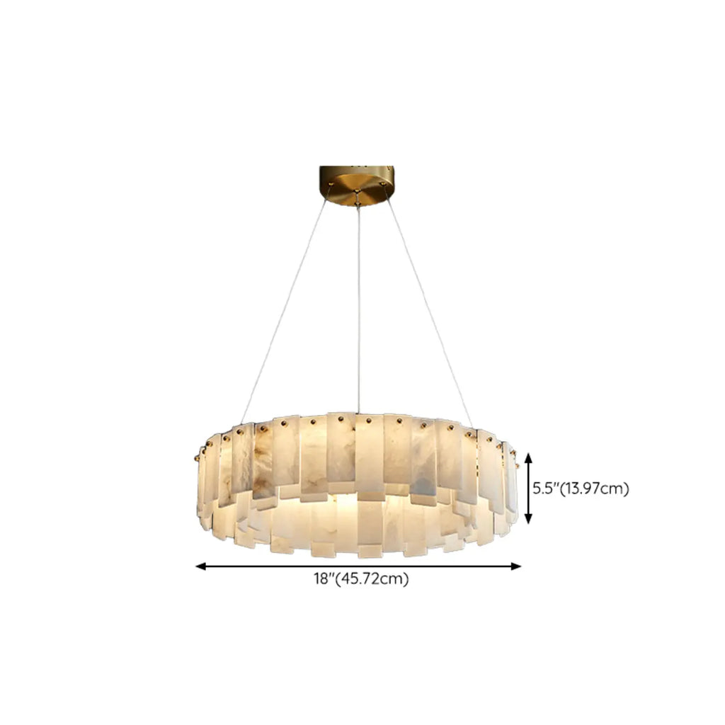 Lustre suspendu circulaire en albâtre gris-blanc glamour