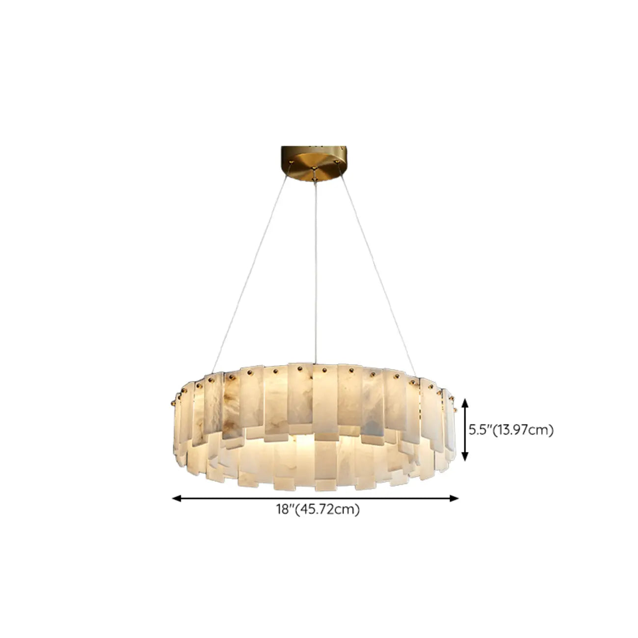 Lustre suspendu circulaire en albâtre gris-blanc glamour