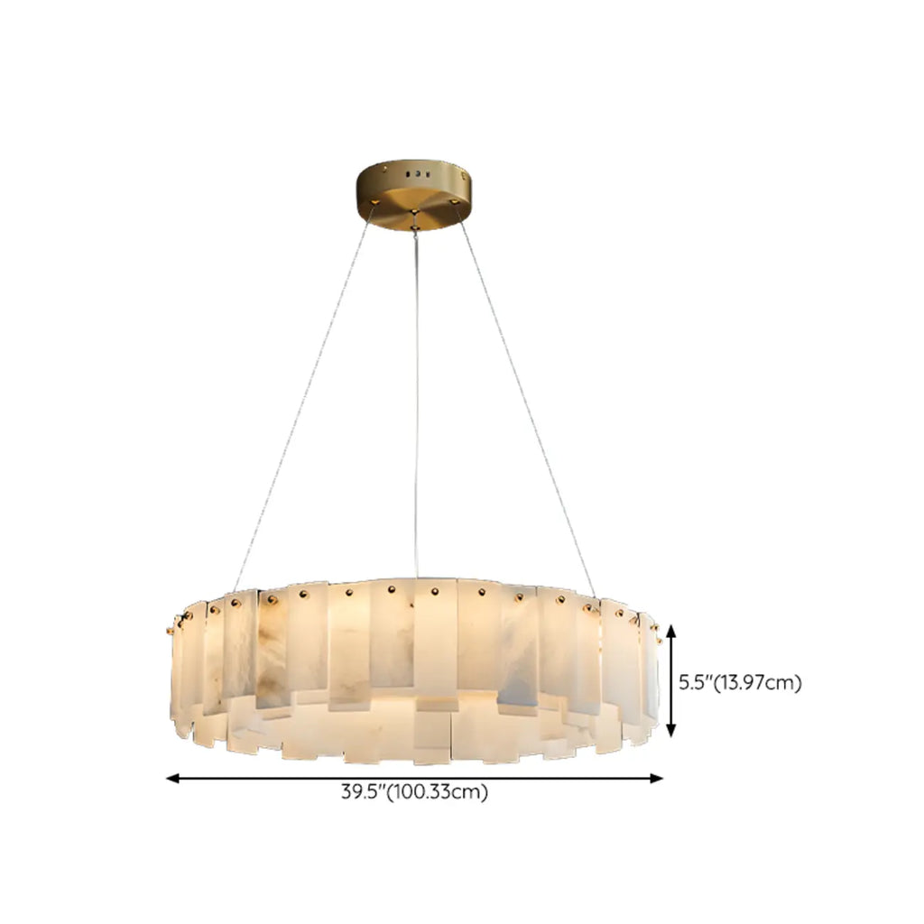 Lustre suspendu circulaire en albâtre gris-blanc glamour